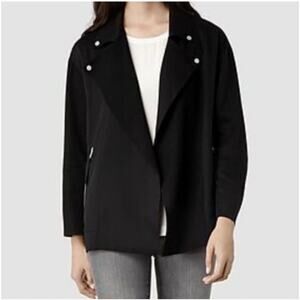 Allsaints Adria Moto Jacket Women 4 Black Biker Open Front Italian Cloth Lyocell